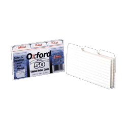 Esselte Oxford 3" X 5" Tabbed Index Cards. White.
