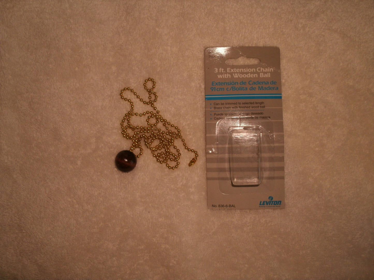 Leviton 836-6-BAL 3FT Extension Chain with Wooden Ball.
