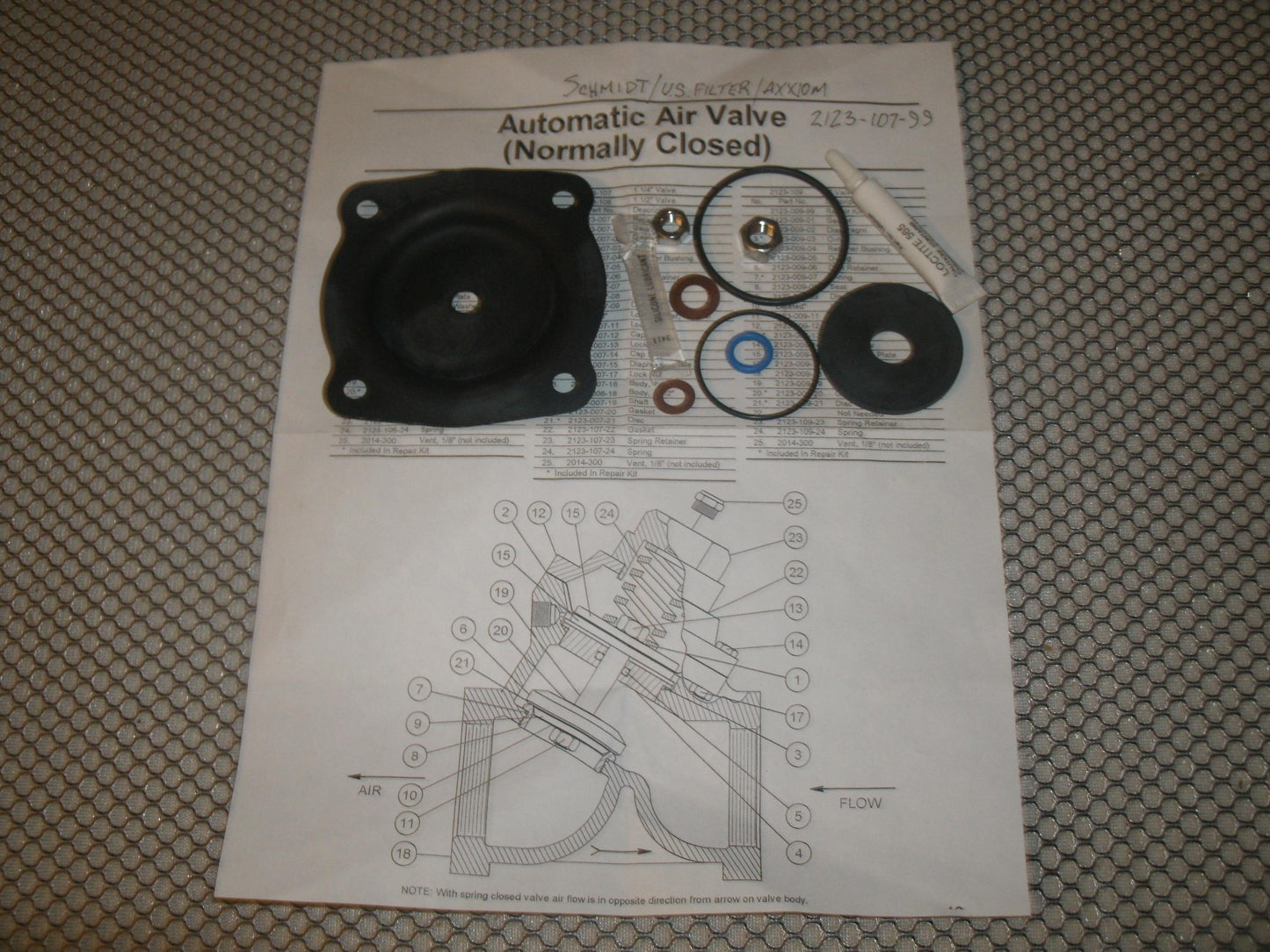Automatic Air Valve, 2123-107-99 Rebuild Kit. New.