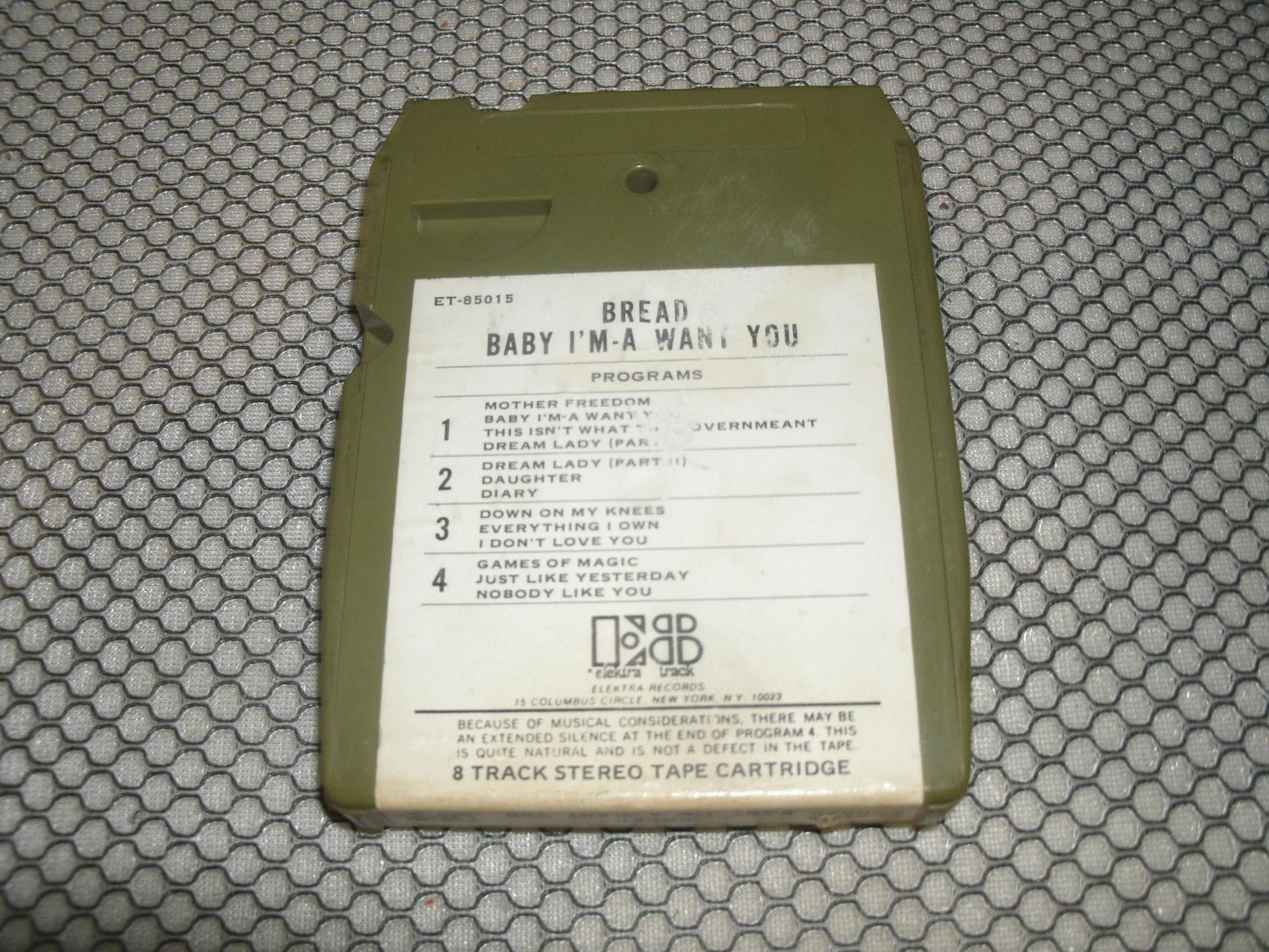 Bread. Baby I'm A Want You. Used. ET-85015. 8 Track Tape.