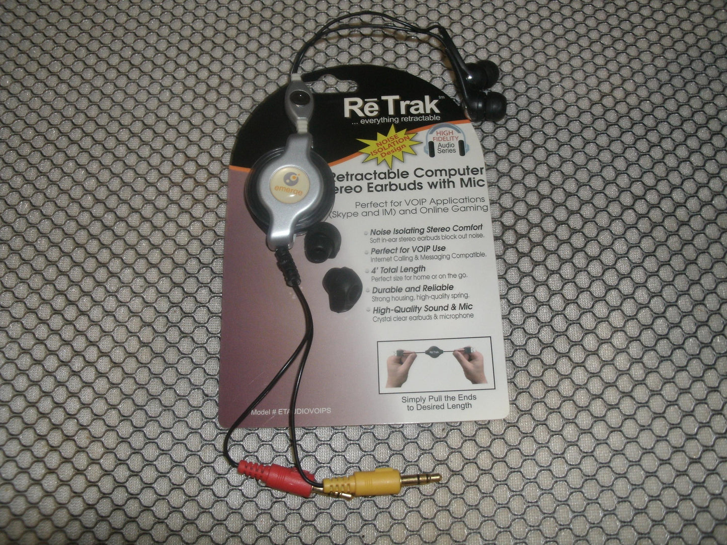 ReTrak Retractable VOIP Stereo Earbuds. ETAUDIOVOIPS.