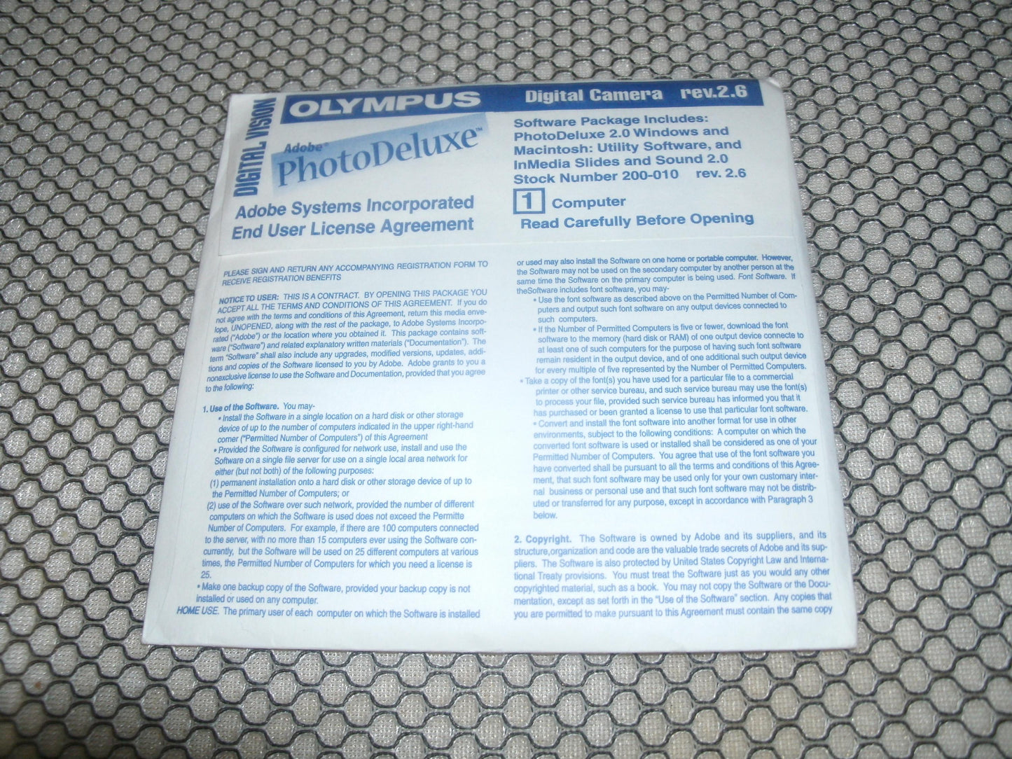 Olympus Digital Camera Software Package. 200-010. Rev. 2.6.