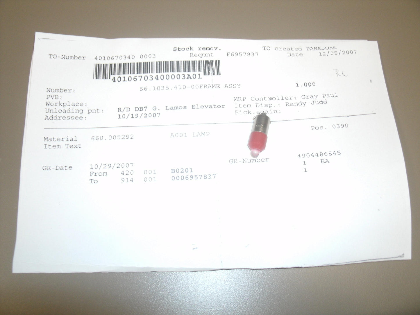 Elevator LED Lamp 24V. A001 Lamp. 660.005292. New.