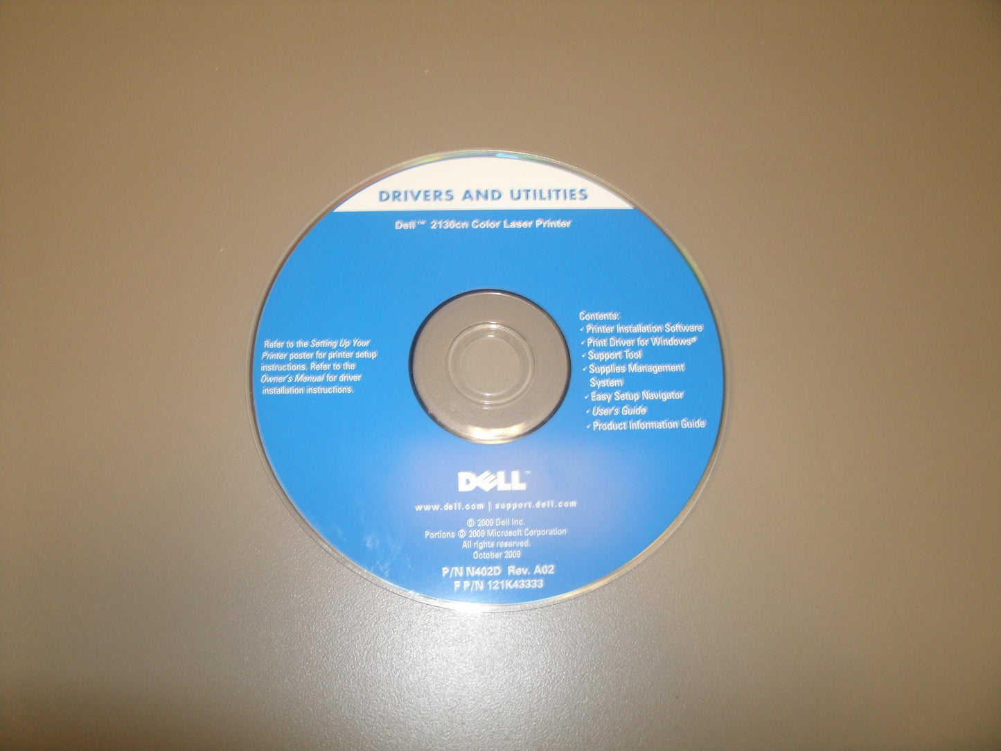 Dell 2130cn Color Laser Printer Drivers and Utilities DVD.