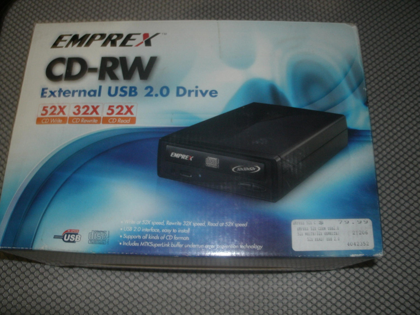 Emprex External CD-RW USB 2.0 Drive. 753622012387. New.