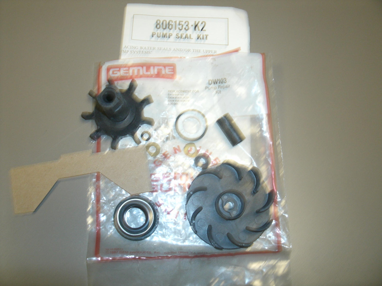 Gemline DW103 Pump Repair Kit. New. Retail Package. (A3)