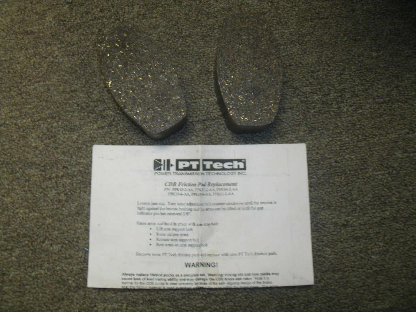 PT Tech CDB Friction Pad Replacement Pads. FPK45-2-AA. New.