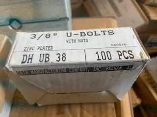 Cain DH UB 38. 3/8" U Bolts. 100 PCS. Zinc Plated. New.