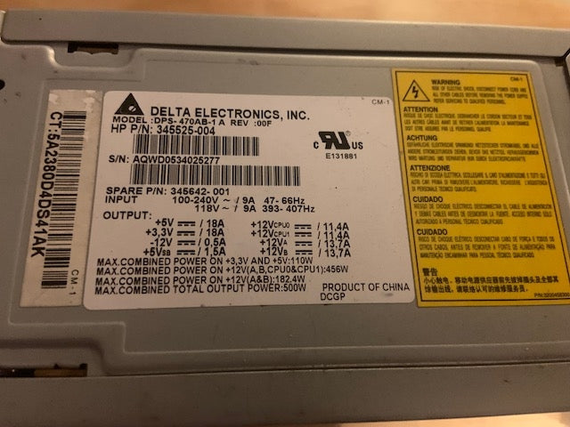 Delta 345525-004 Electronics. Delta 345642-001 Power Supply.