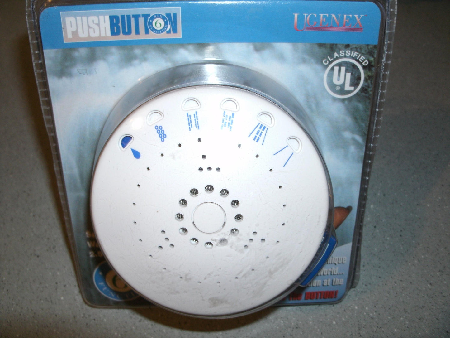 Ugenex Push Button SW812 Shower Head. 795208800421. New.