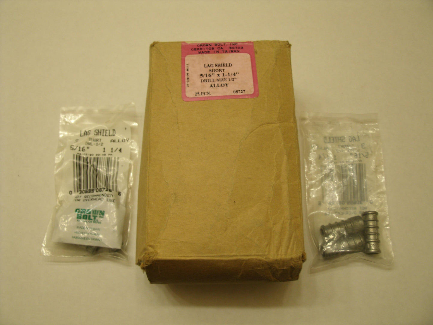 Lag Shield. 25 Packs of 3. New. Short Alloy. 5/16" X 1 1/4" .