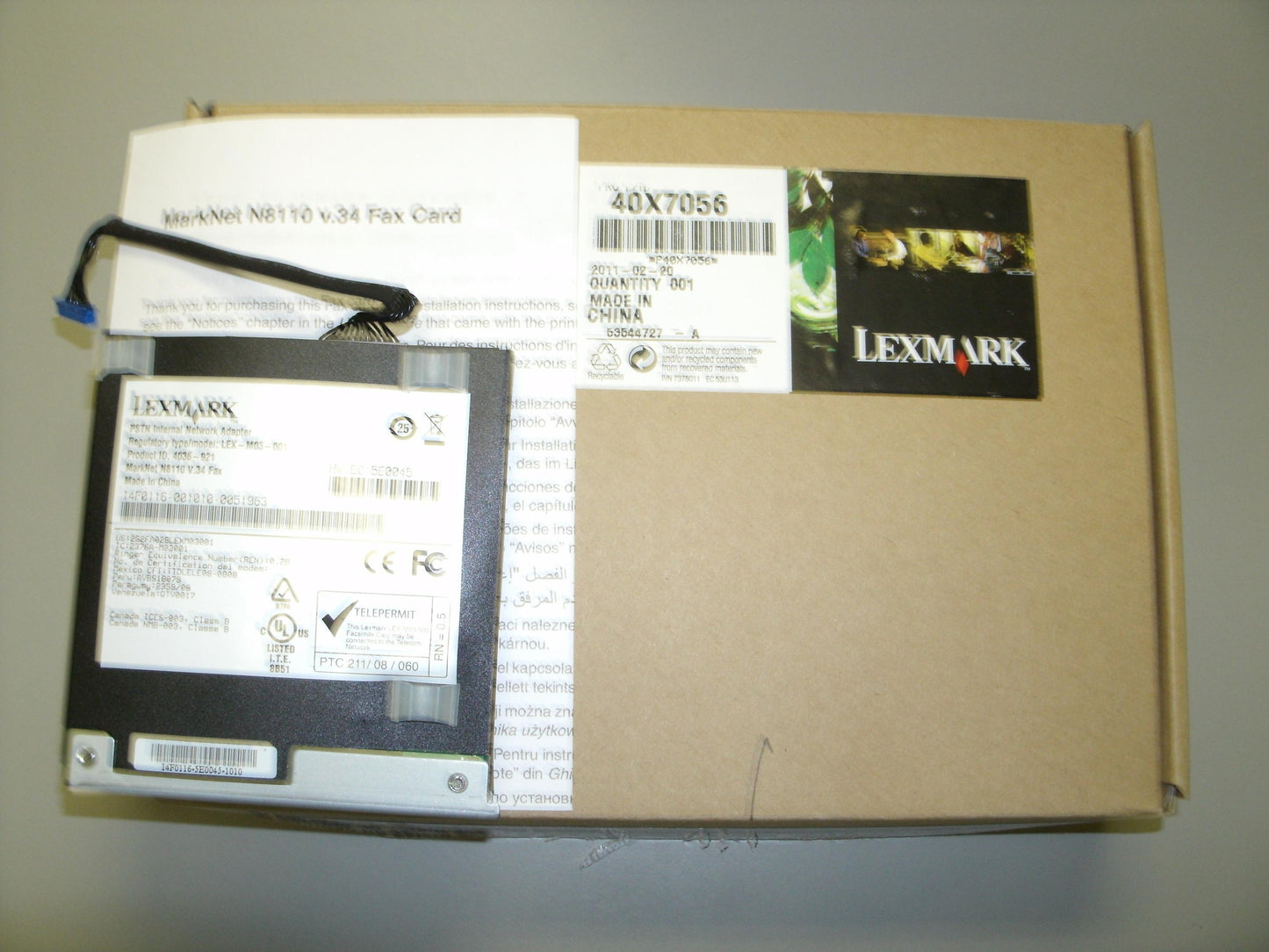 Lexmark 40X7056 V.34 Internal Fax Card. New. OEM.