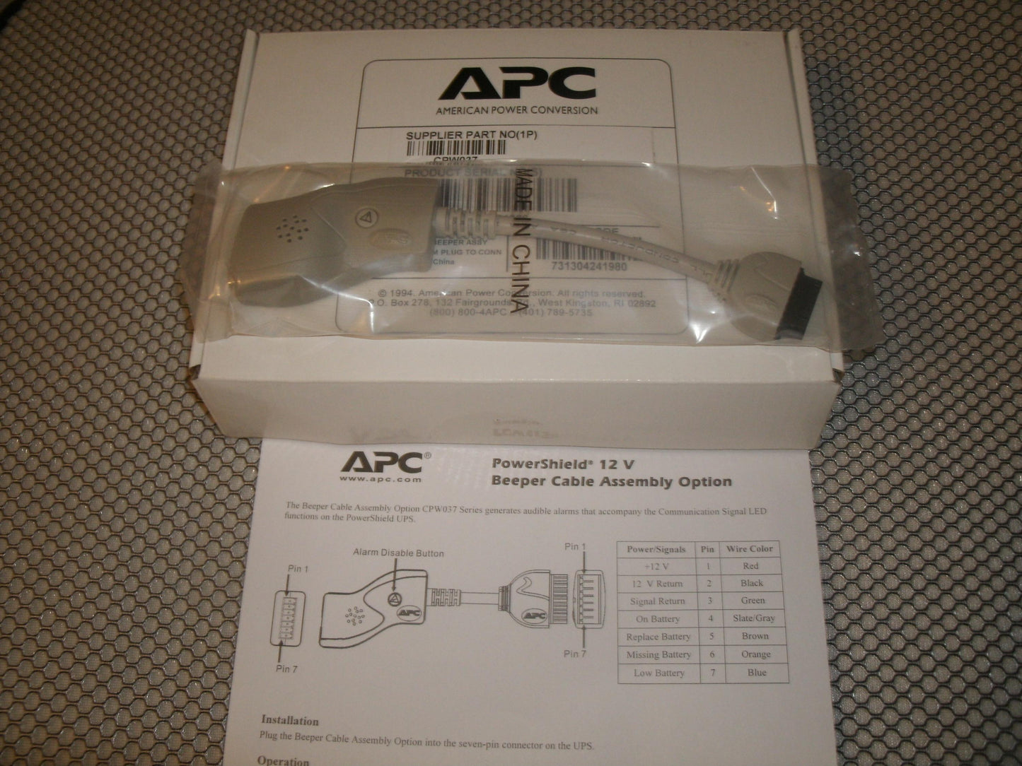 APC CPW037 Beeper Assembly Plug. New.