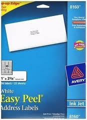 Avery 8160 White Easy Peel Address Labels. New.