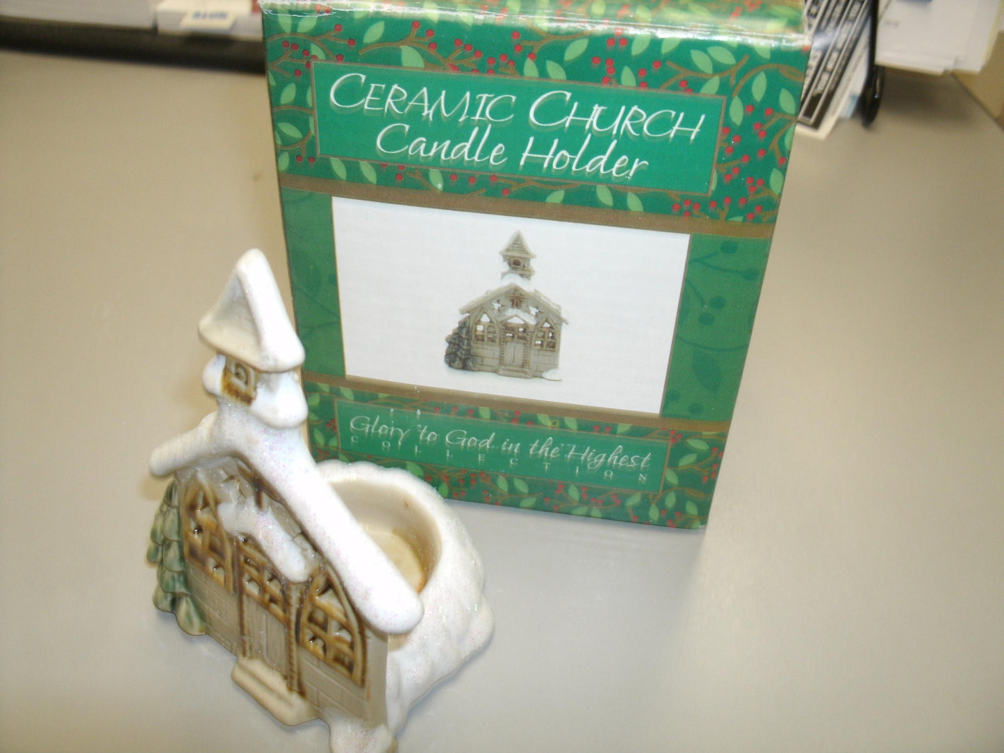 Ceramic Church Candle Holder. 07SMA054 New.