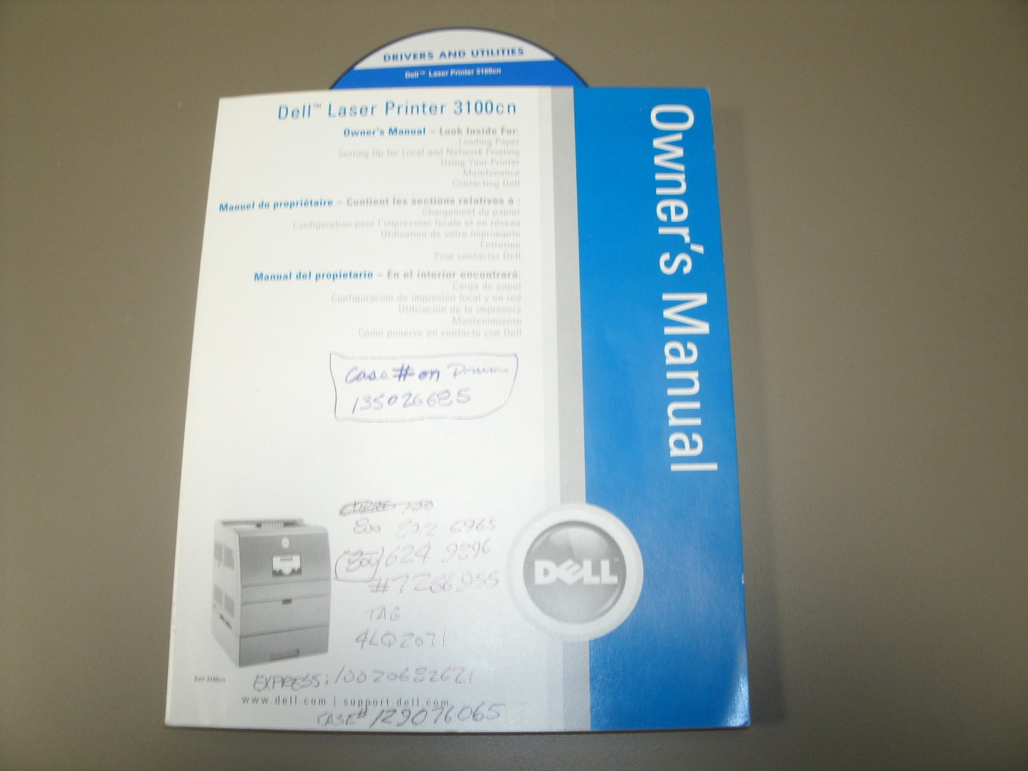 Dell Laser Priner 3100cn Owners Manual With Drivers CD.