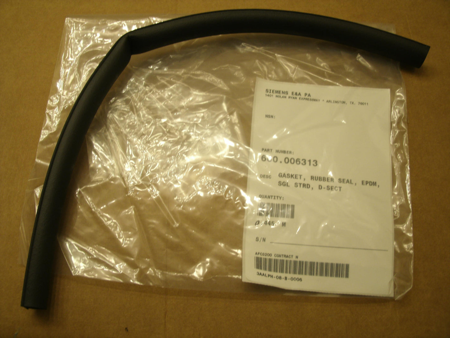 Siemens 660.006313 Gasket. Rubber Seal. New.