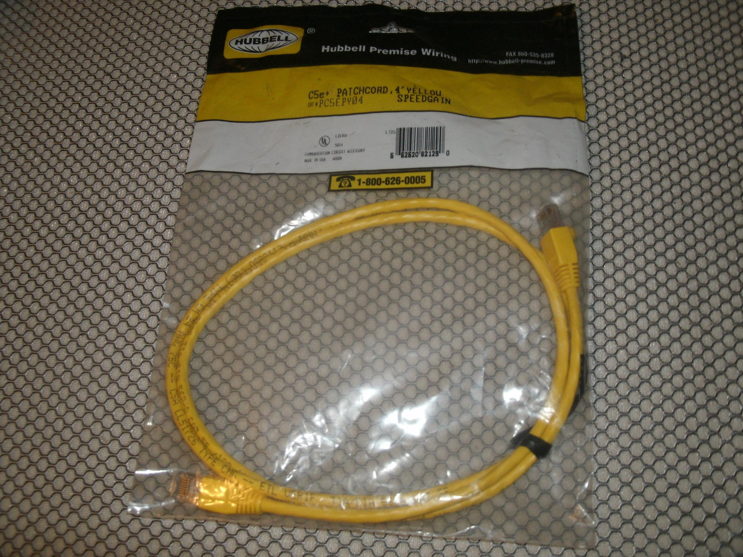 Hubbell Speedgain Patch Cable. PC5EPY04. New.