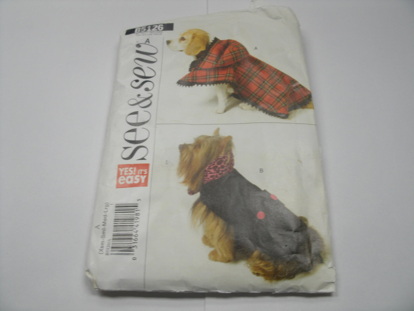 See & Sew. B5126. Dog Coat. A (Xsm-Sml-Med-Lrg).