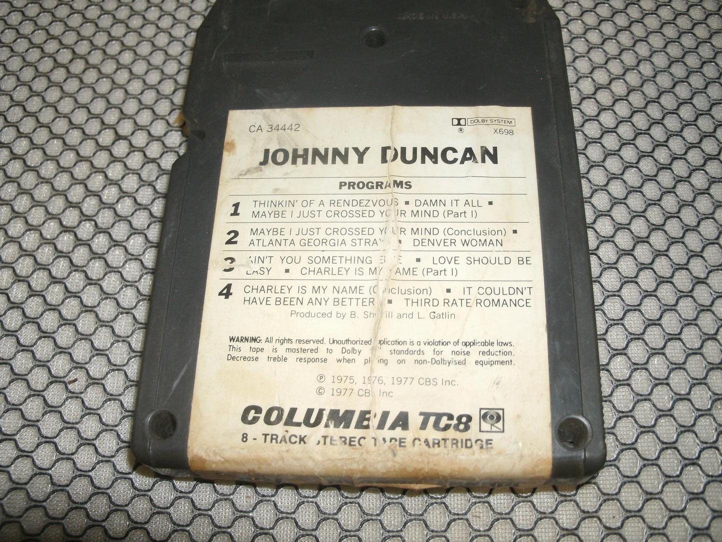 Johnny Duncan CA 34442. 8 Track Tape. Used.