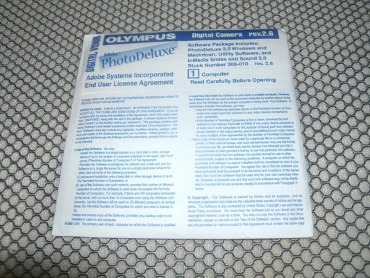 Olympus Digital Camera Software Package. 200-010. Rev. 2.6.