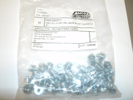Amco .6C10HDS8Z M6-1.0 X 10 Hex Double SEM Screws.