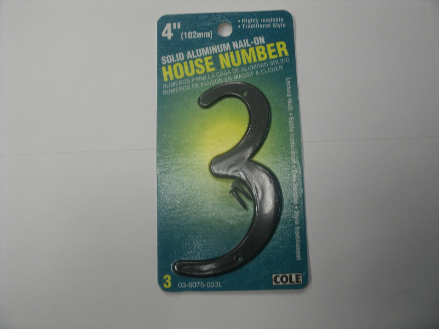 Cole 03-6075-003L House Number 3. New. 4".