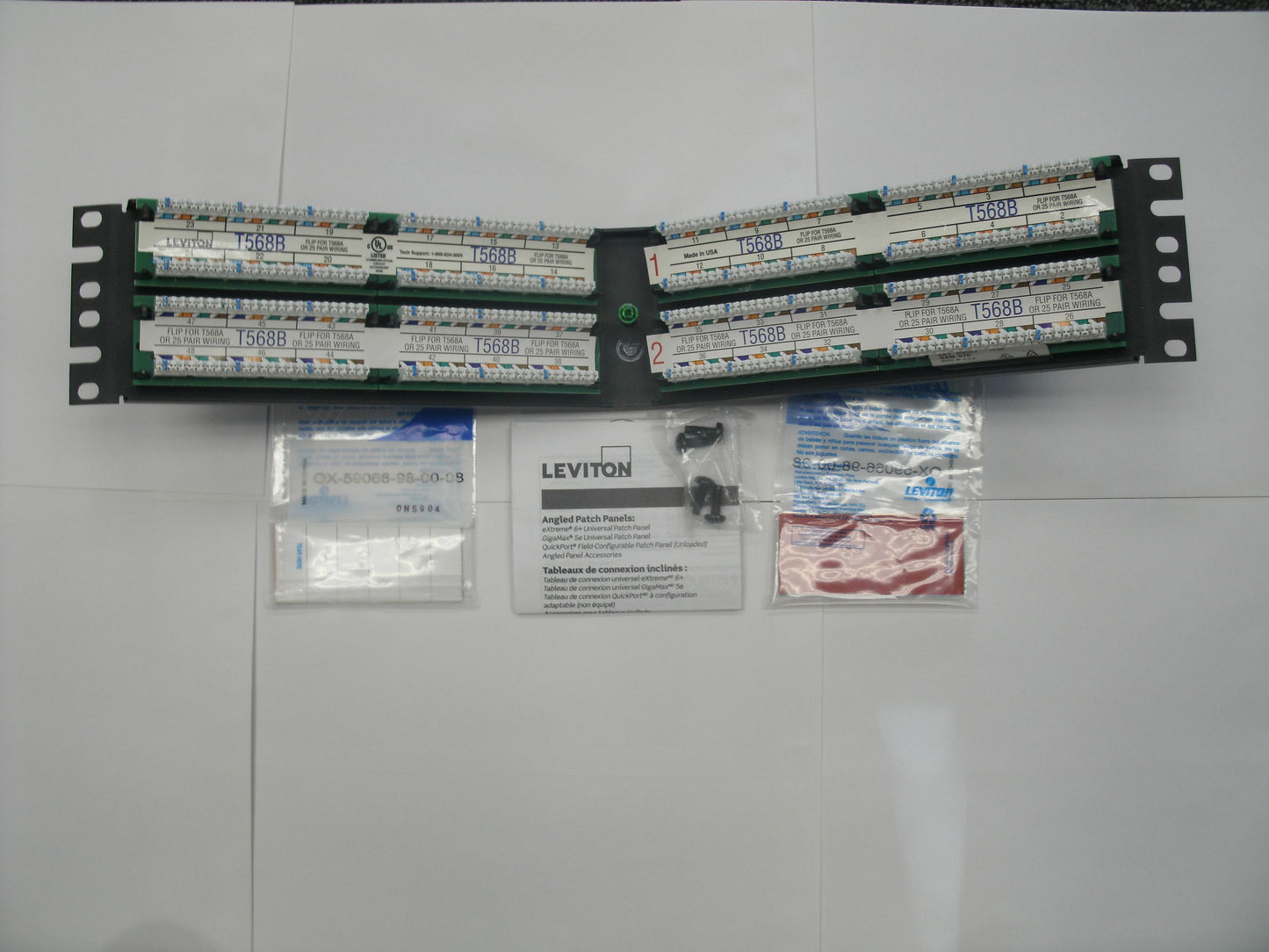 Leviton 69587-U48 CAT 6 Universal Angled Patch Panel, 48-Port.