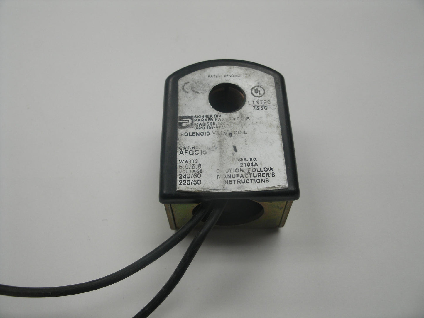 Parker AFGC15 Solenoid Coil. 240V, 60H, 6W. Used.