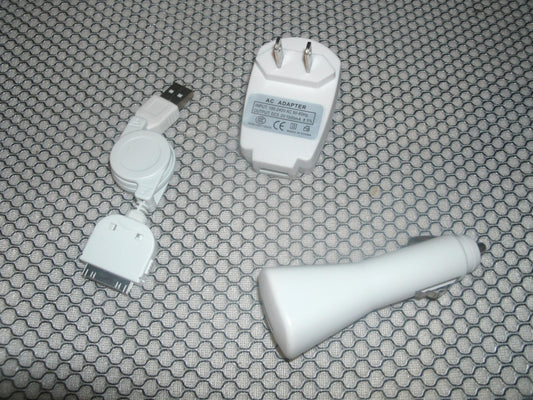 USB Retractable Cable. AC Wall Car Charger For Apple IPhone IPOD