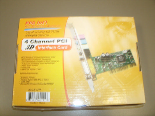 PPA Intl PPA 1417 4 Channel PCI 3D Interface Sound Card.