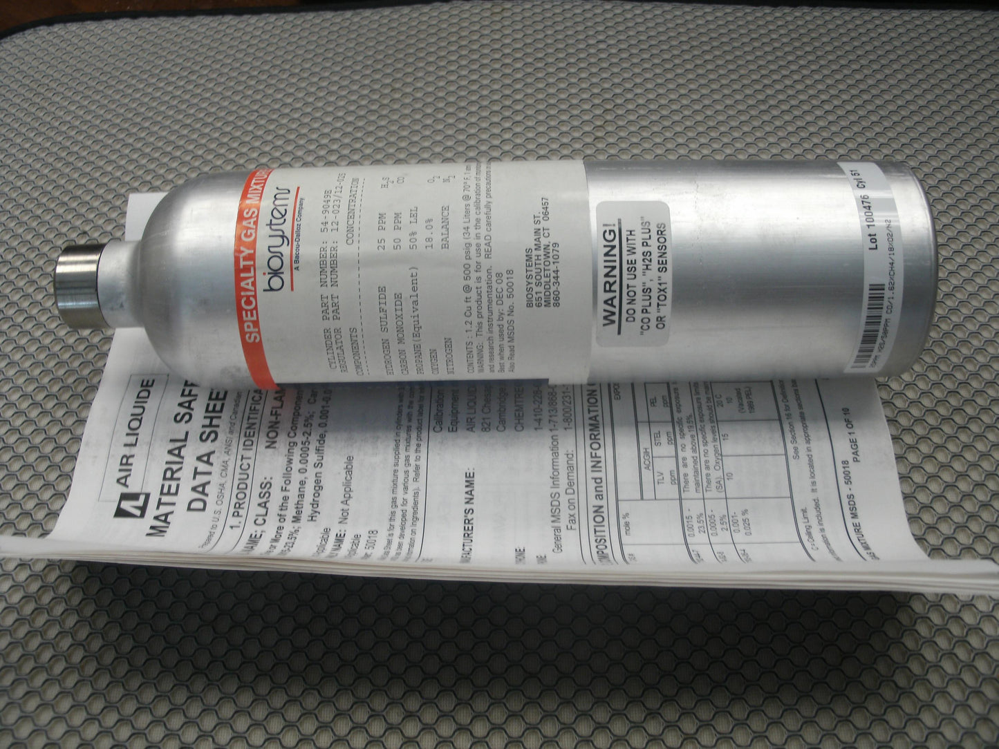BioSystems 54-9049E Calibration Gas Cylinder. New.