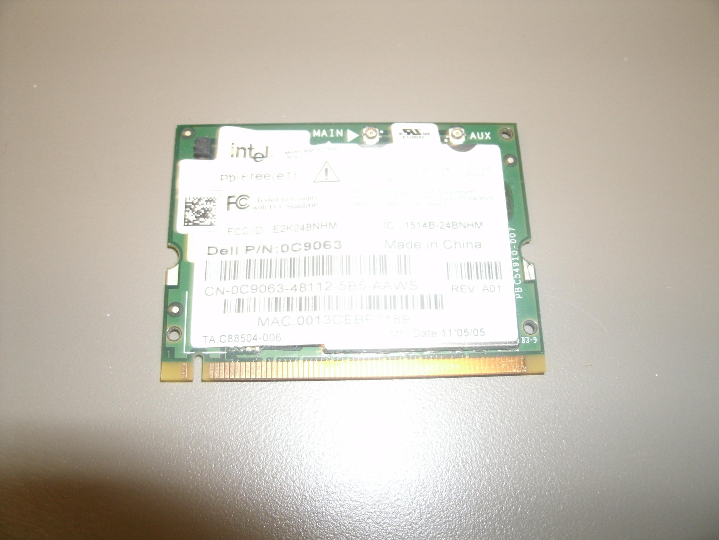 Intel Pro 0C9063 Mini Wireless Card.
