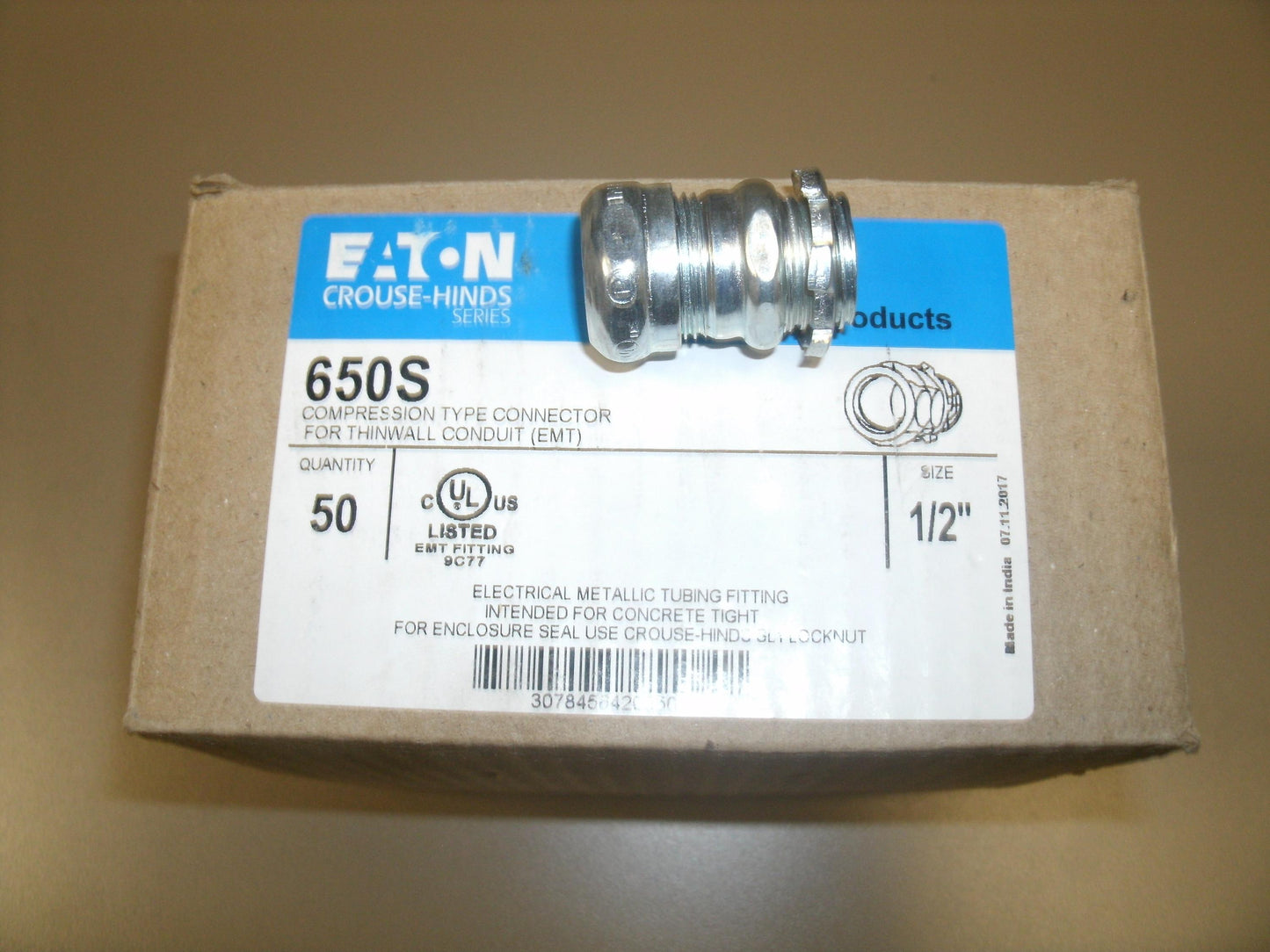 Eaton 650S Compression Type Connector. 1/2". New. Box of 50.