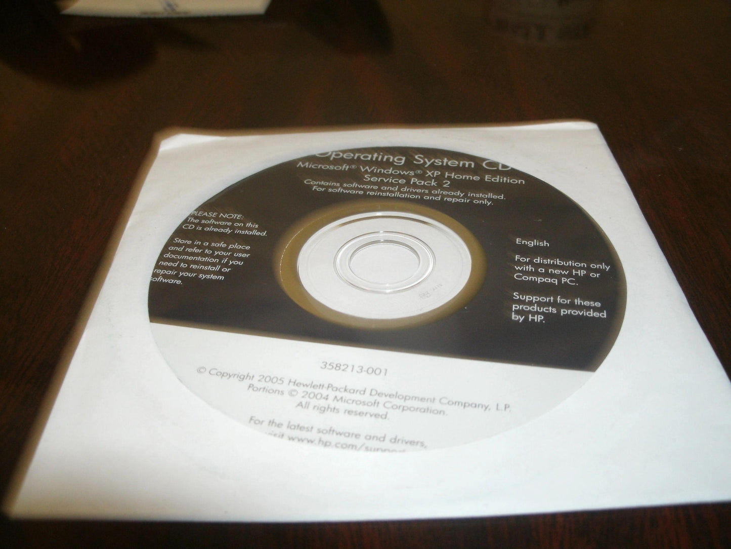 HP 358213-001 Operating System Software. Microsoft Windows XP Service Pack 2.