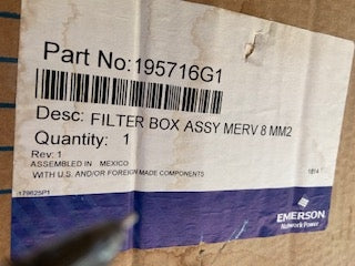 Emerson 195716G1 Liebert  Filter Box Assembly. New.