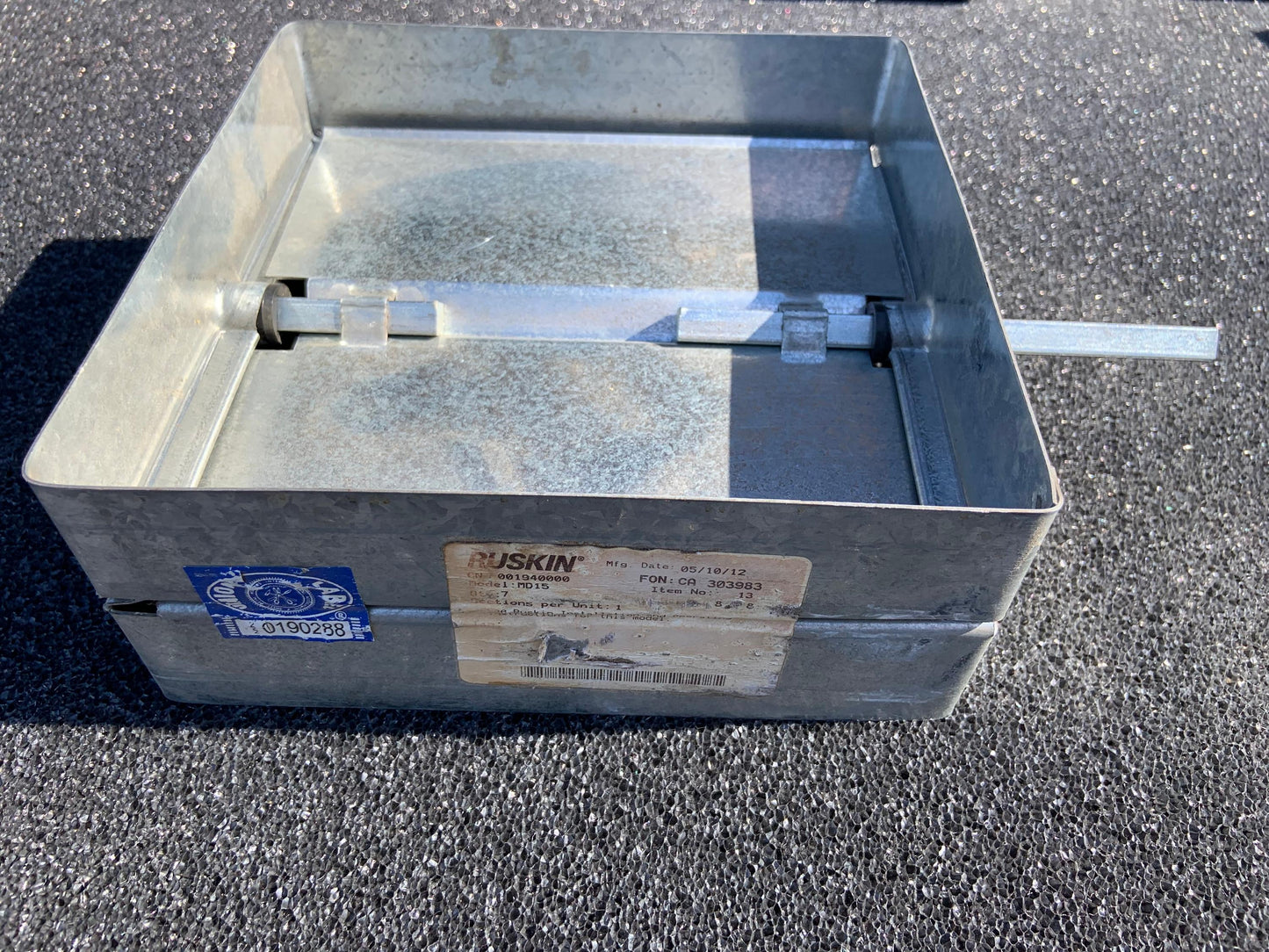 Ruskin MD15 Manual Volume Damper. 8" X 8". New.