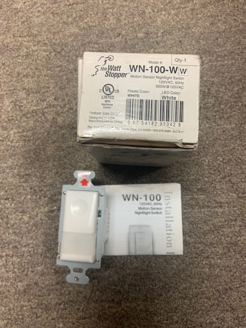 Wattstopper WN-100-W Motion Sensor Nightlight Switch. New.