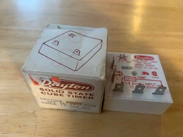 Dayton 6A859 Encapsulated Timing Relay 24 To 240 VAC 1AMP. Off Delay. Range: 15-300 Seconds. (C2)