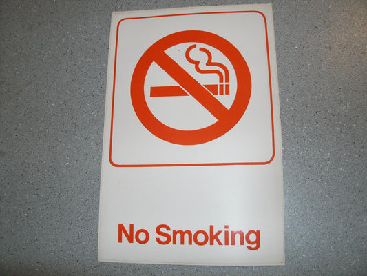No Smoking Vinyl Self Stick Sign. 6" X 9". White with Red. New.