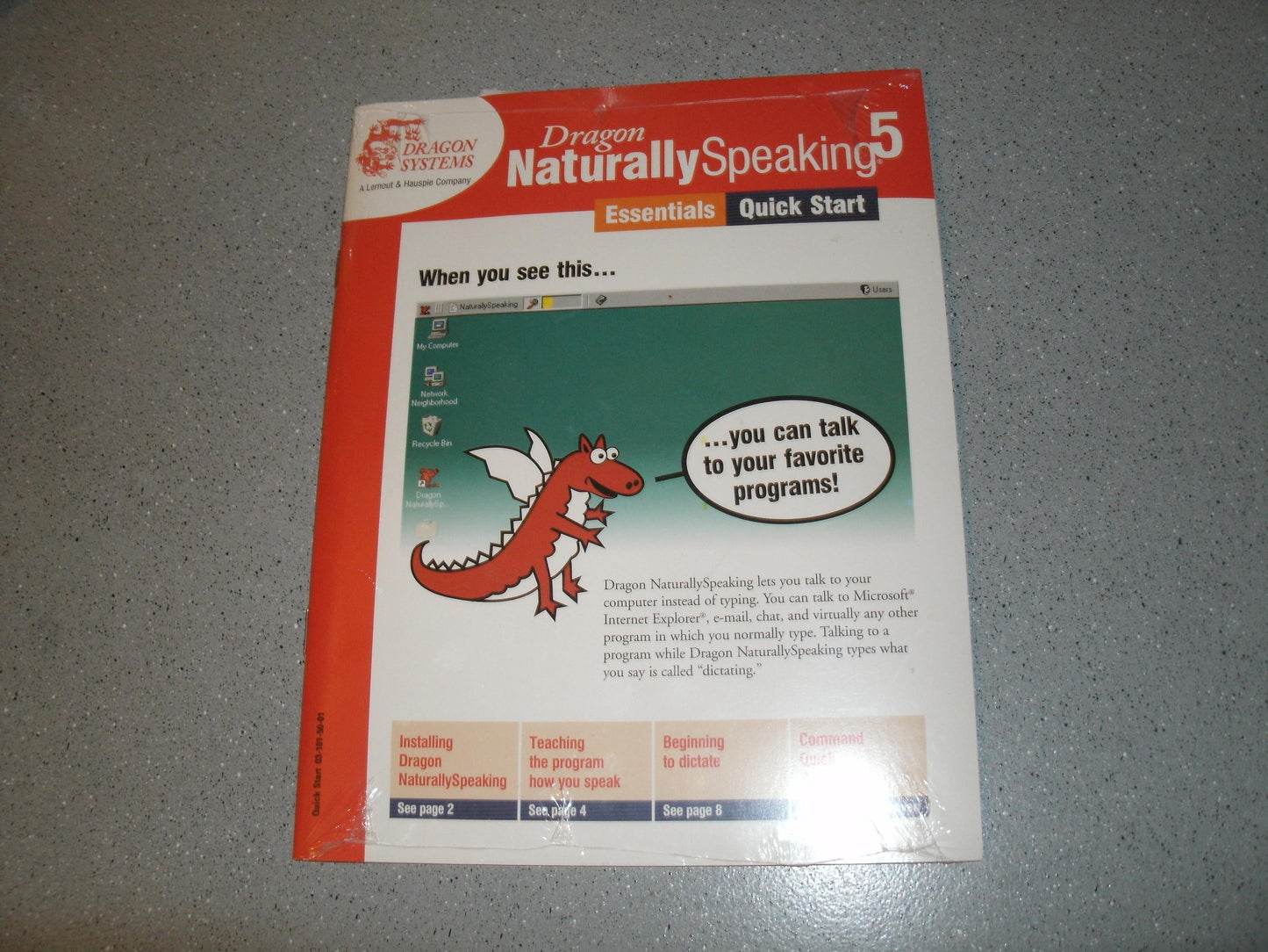 Dragon NaturallySpeaking 5 Essentials Quick Start.