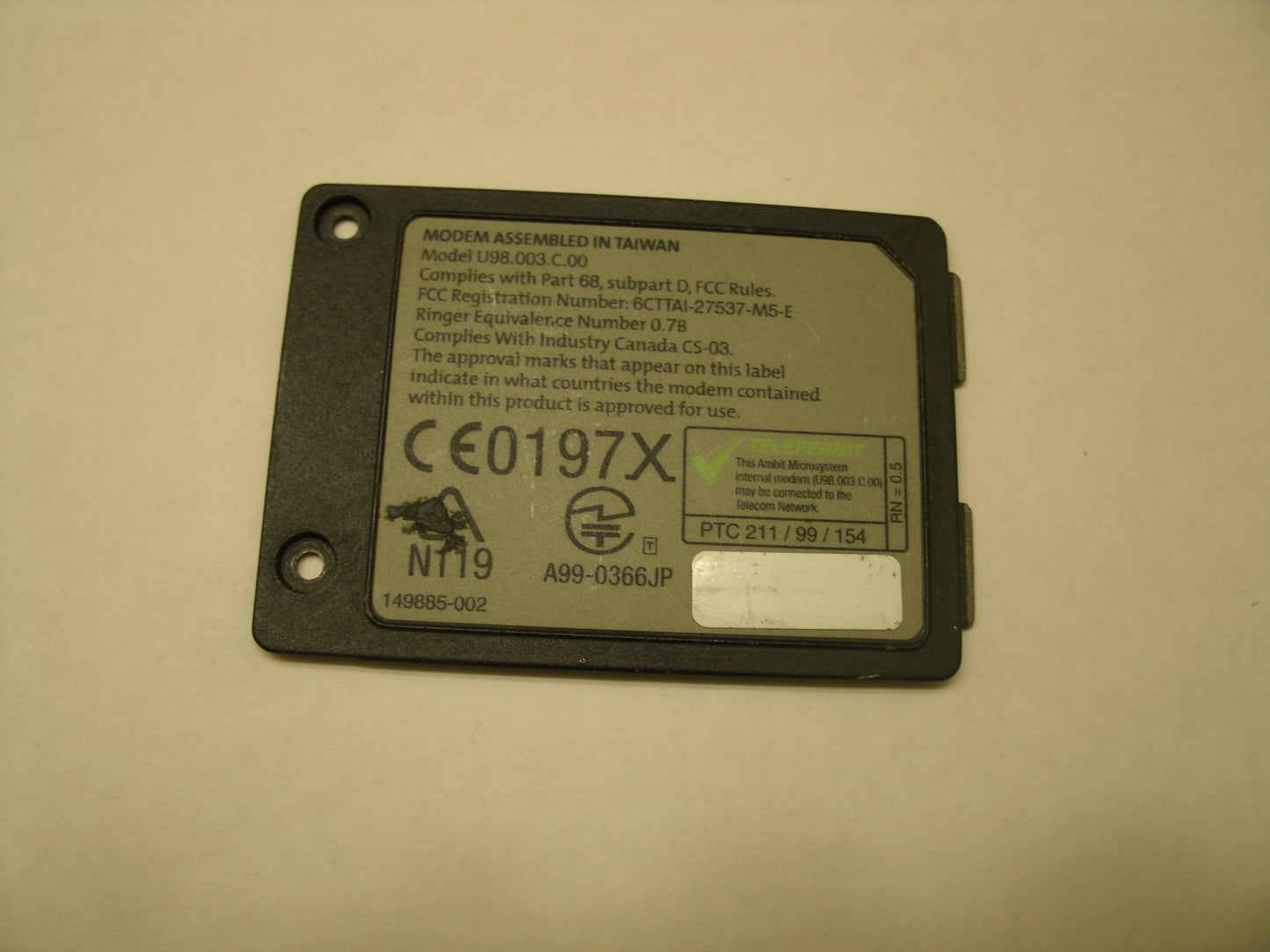 Compaq 149885-002 Modem Door Cover. Refurbished.