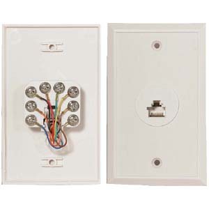 RJ-45 Single Port Wall Plate with Screw Terminals. White.