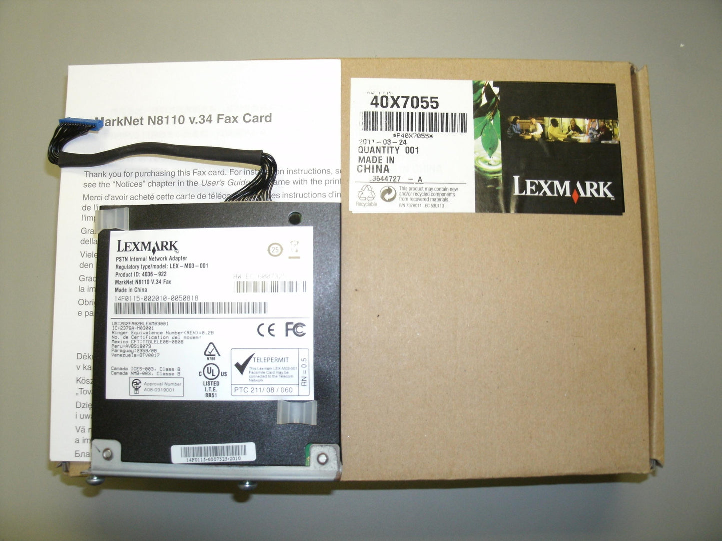 Lexmark 40X7055 MarkNet N8110 V.34 Internal Fax Card.
